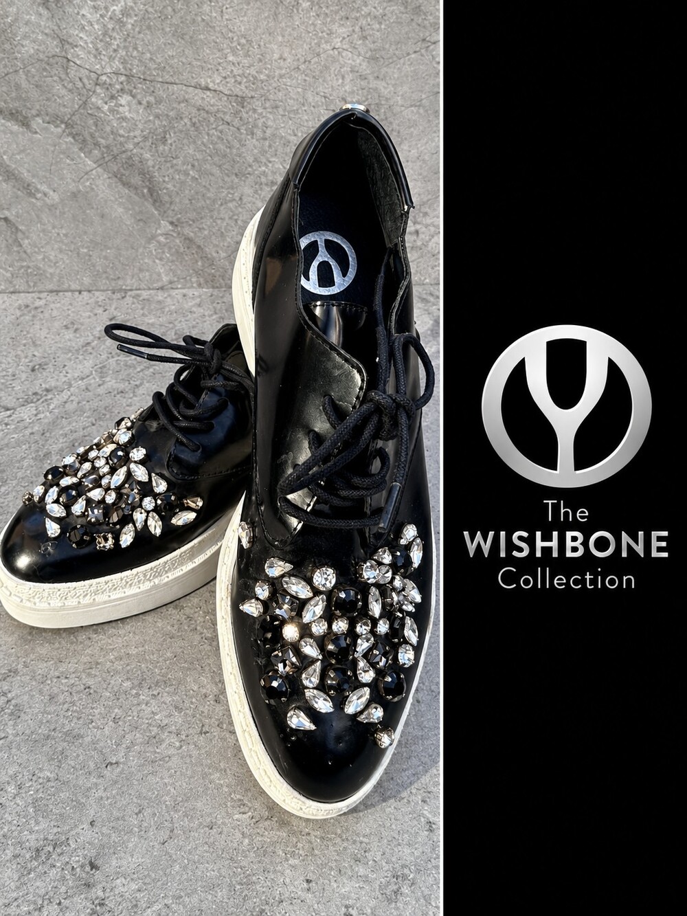 The WISHBONE Collection Black Rhinestone Embellished Platform Sneakers 8